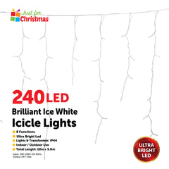 240 LED Brilliant Ice White Icicle Lights