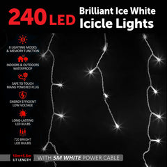 240 LED Brilliant Ice White Icicle Lights