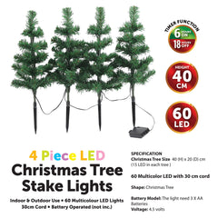 4 Piece Multicolour LED Christmas Tree Stake Lights