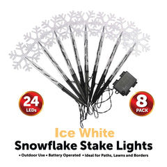 8PK LED Ice White Snowflake Stake Lights