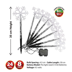 8PK LED Ice White Snowflake Stake Lights