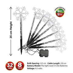 8PK Multicolour LED Snowflake Stake Lights