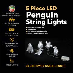 5 Piece LED Penguin String Lights
