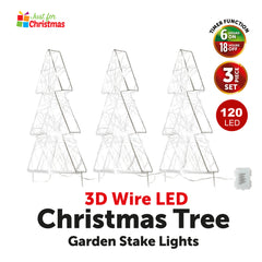 3 Piece 3D LED Christmas Tree Stake Lights