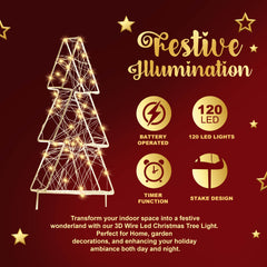 3 Piece 3D LED Christmas Tree Stake Lights