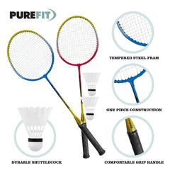 4 Piece Badminton Set with Rackets and Shuttlecocks