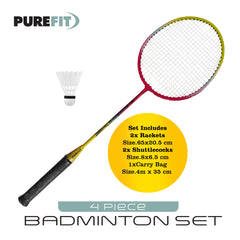 4 Piece Badminton Set with Rackets and Shuttlecocks