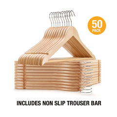 Premium 50-Pack hardwood Cloth Hangers Set