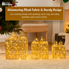 Christmas-3pc Metal Gift Box + Gold PVC Coating