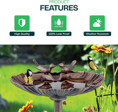 Weatherproof Bird Bath with Bird Figurines