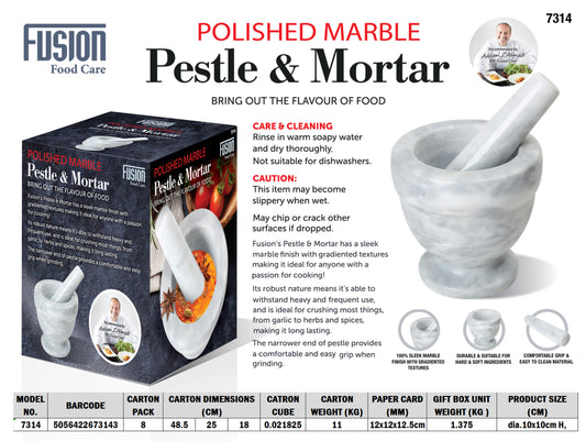 Marble White Grey Mortar and Pestle