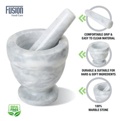 Marble White Grey Mortar and Pestle