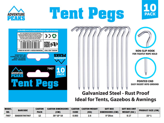 10pk Tent Peg 9" Steel Round
