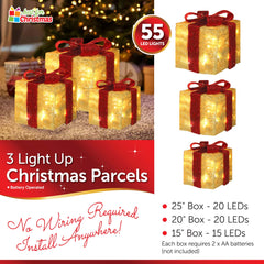 3 Light Up Christmas Parcels