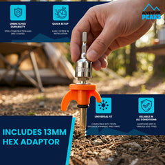12PK Screw Tent Pegs + Hex Adaptor