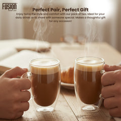 2PK 450ml Double Wall Mug + Handle