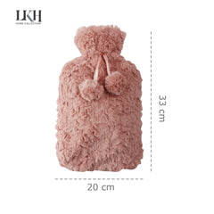 2 Litre Hot Water Bottle with Faux Fur Cover and Poms
