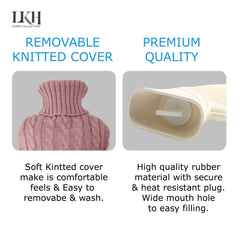 2L Hot Water Bottle with Knitted Cover & Front Pocket