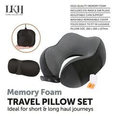 Memory Foam Travel Pillow Set with Eye Mask and Earplugs