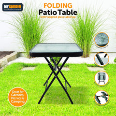 Folding Patio Table with Toughed Glass Table Top