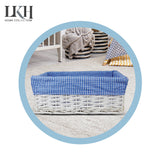 Wicker Basket White with Blue Checker