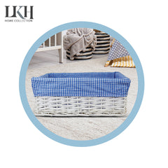 Wicker Basket White with Blue Checker