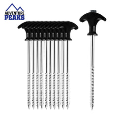 Durable 10PK Spiral Thread Steel Tent Pegs