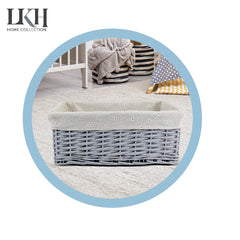 Wicker Basket Grey with Khaki Flower Lining