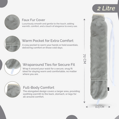 Hot Water Bottle-Long + Cover+Pocket+Strap
