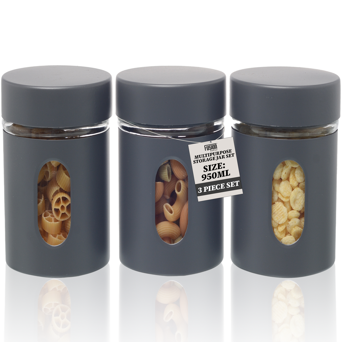 3PK Glass Storage Container Grey