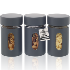 3PK Glass Storage Container Grey