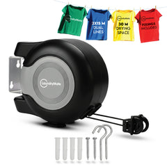 30m Washing Line Cloth Reel Black/Grey