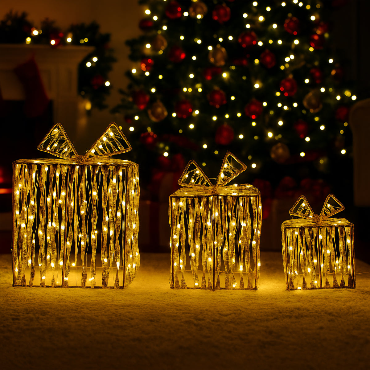 Christmas-3pc Metal Gift Box + Gold PVC Coating