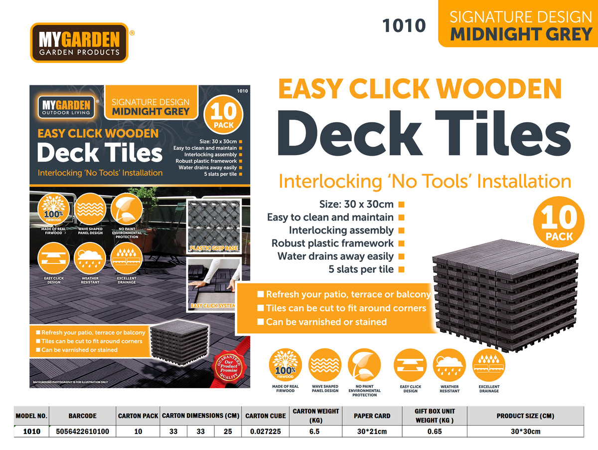 Easy Click Wooden Deck Tile 10 Pack Midnight Grey