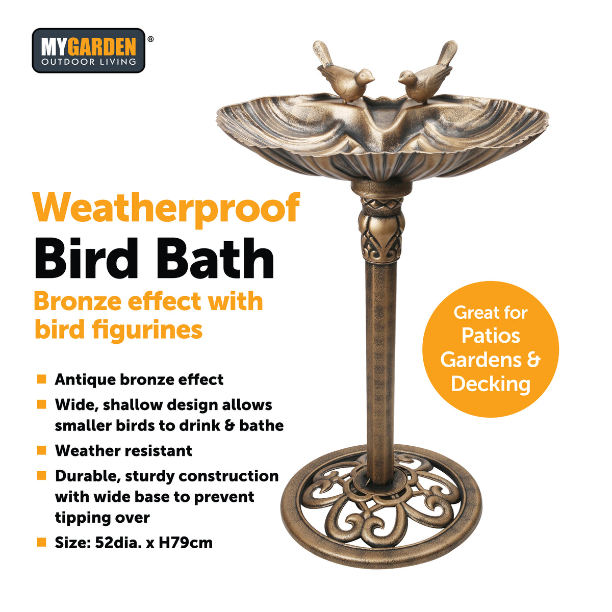 Traditional Weatherproof Pedestal Garden Bird Bath