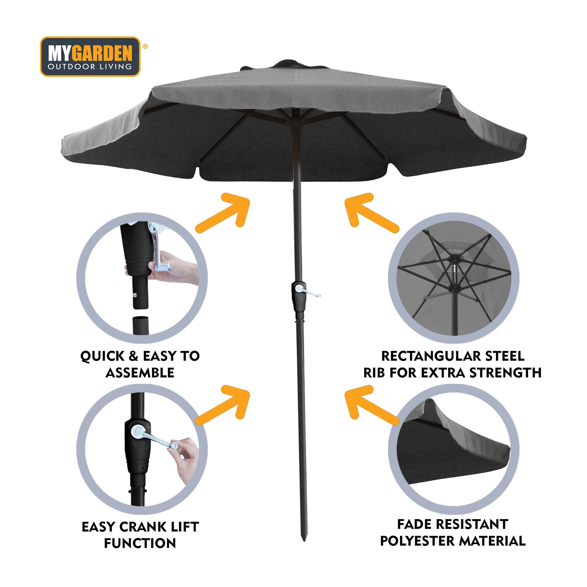 Steel Parasol with Crank Lift Function