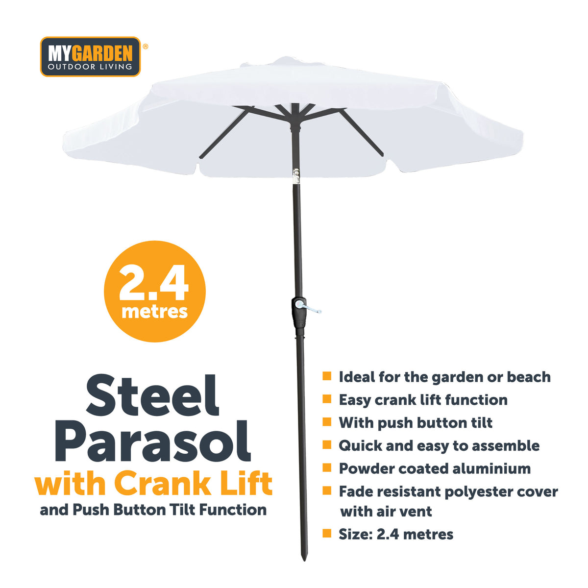 Steel Parasol with Crank Lift and Push Button Tilt Function