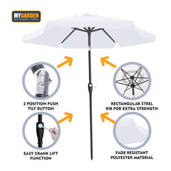 Steel Parasol with Crank Lift and Push Button Tilt Function