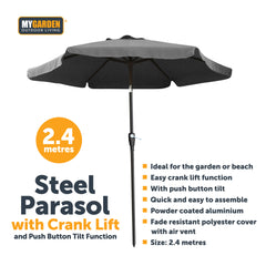 Steel Parasol with Crank Lift and Push Button Tilt Function