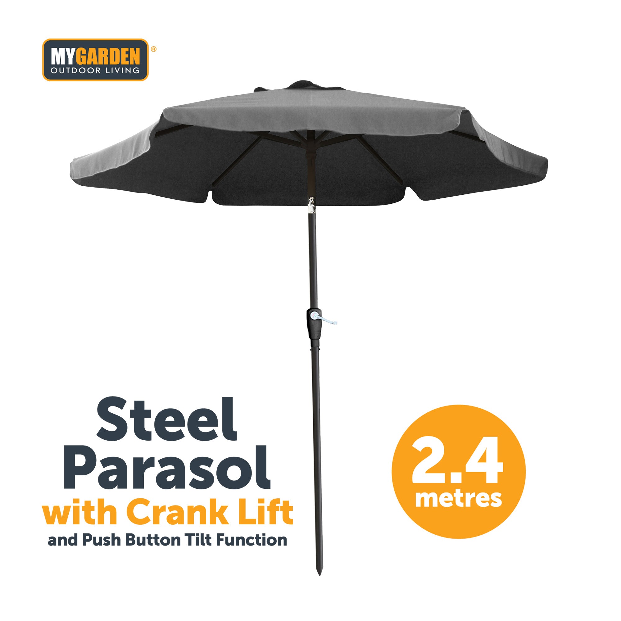 Steel Parasol with Crank Lift and Push Button Tilt Function