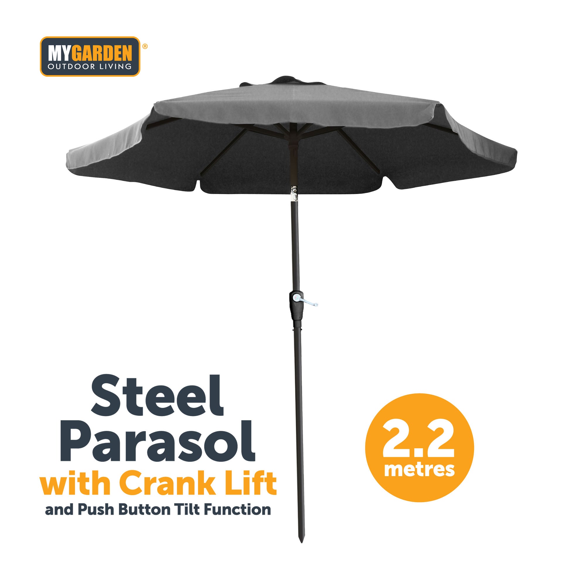 Steel Parasol with Crank Lift and Push Button Tilt Function