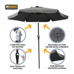 Steel Parasol with Crank Lift and Push Button Tilt Function