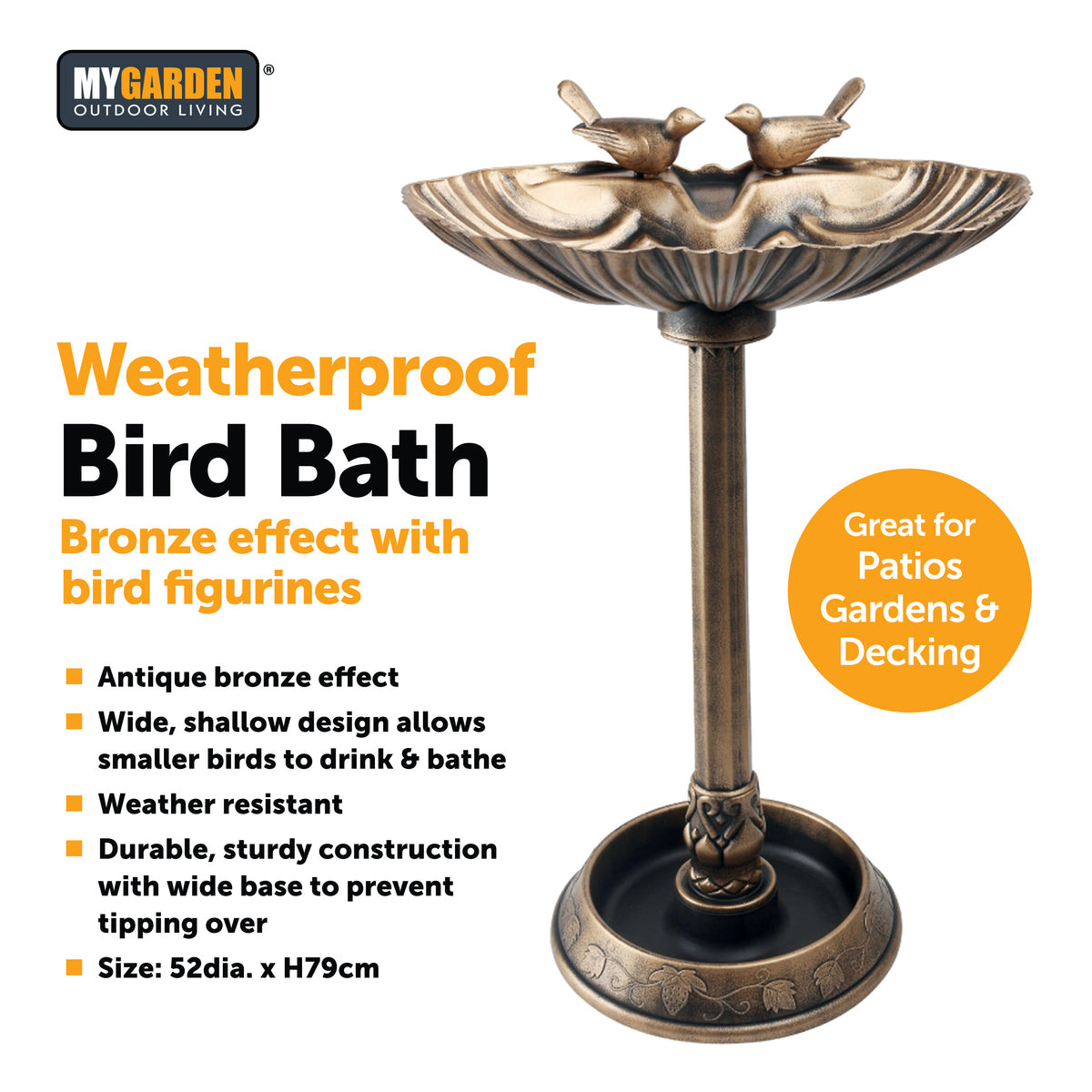 Weatherproof Bird Bath  with Bronze Effect and Bird Figurines