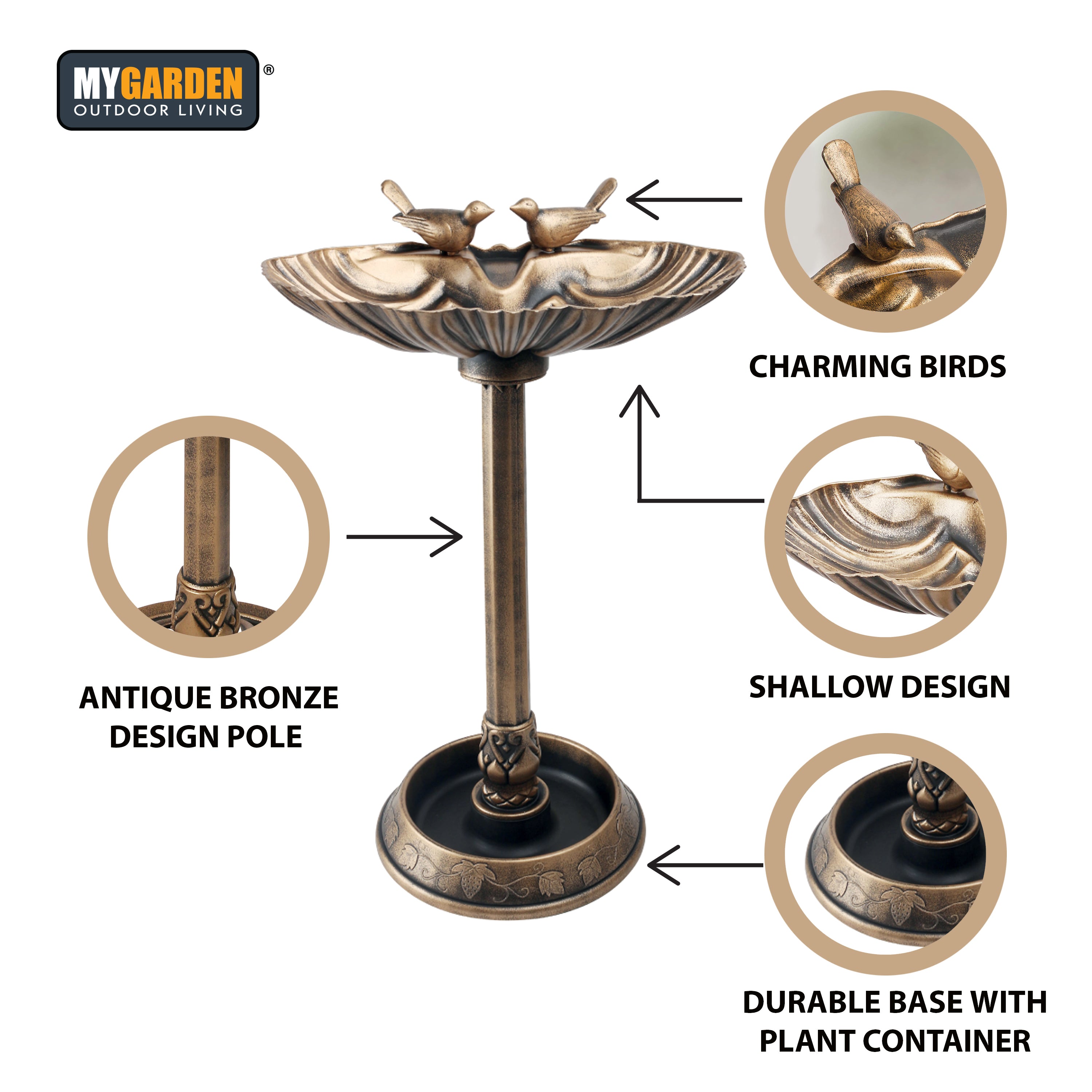 Weatherproof Bird Bath with Bird Figurines