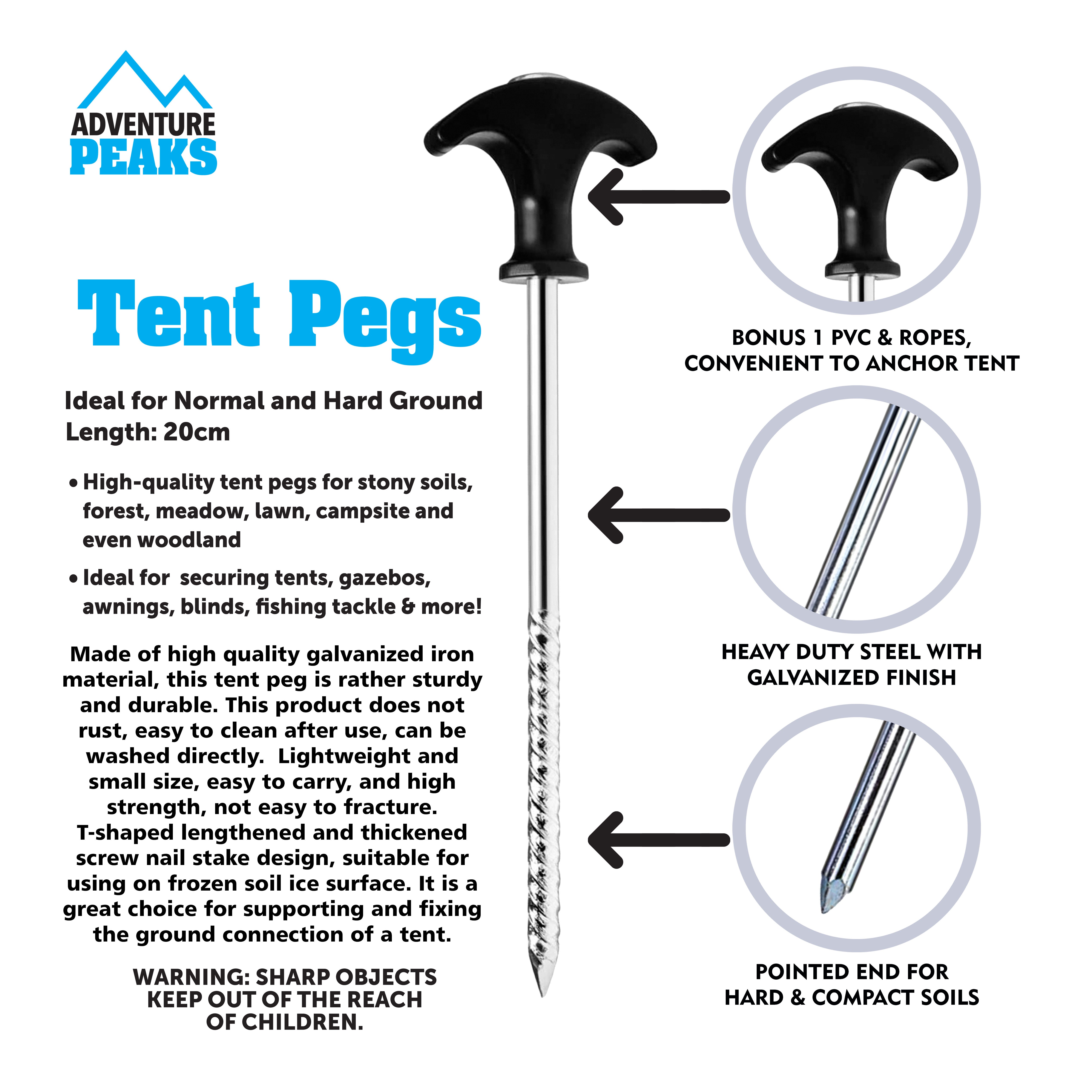 10PK Spiral Thread Tent pegs