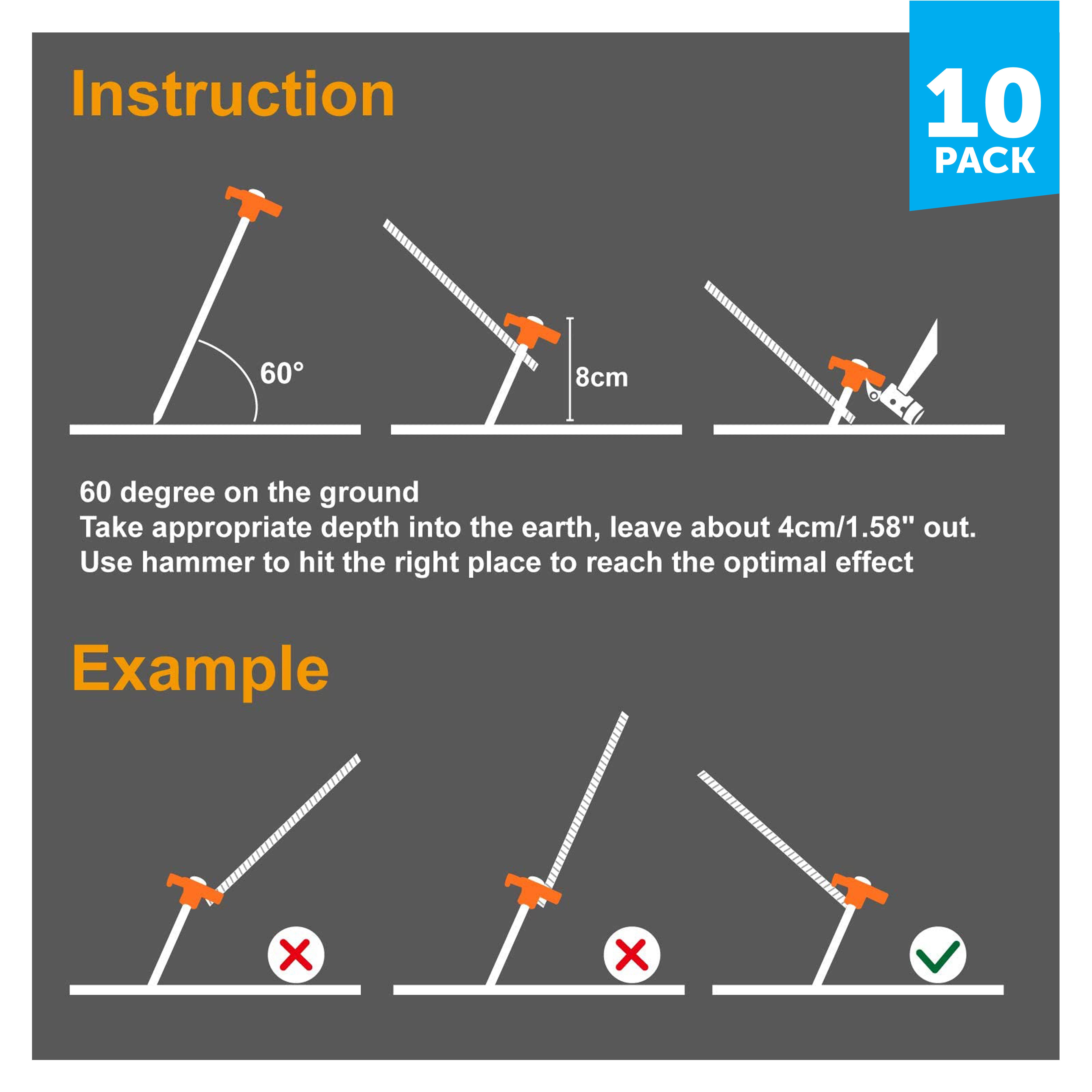 10 Pack Glow-in-the-Dark Tent Pegs for Night Visibility