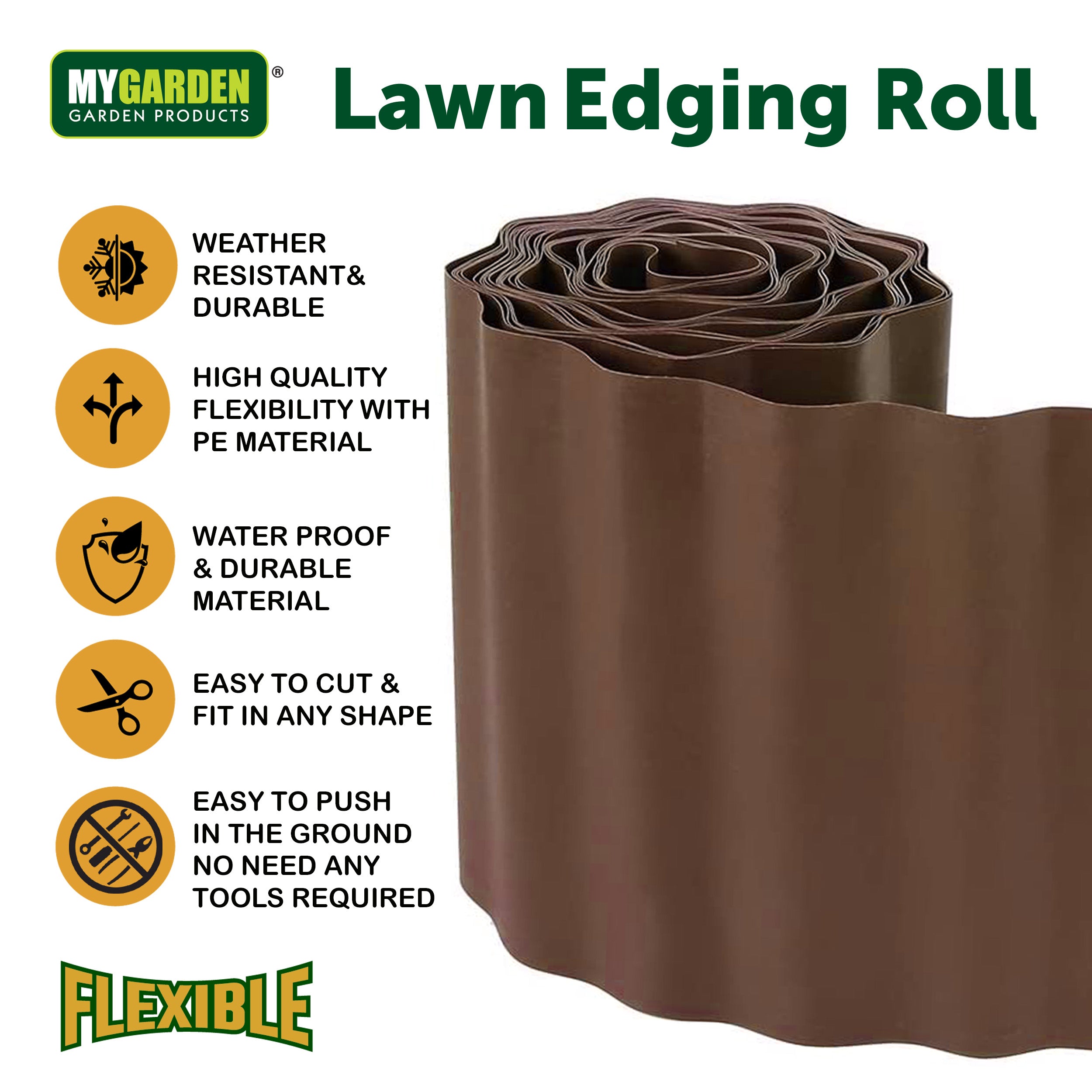 Lawn Edging 1 roll 9m Height 15cm Brown