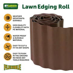 Lawn Edging 1 roll 9m Height 15cm Brown