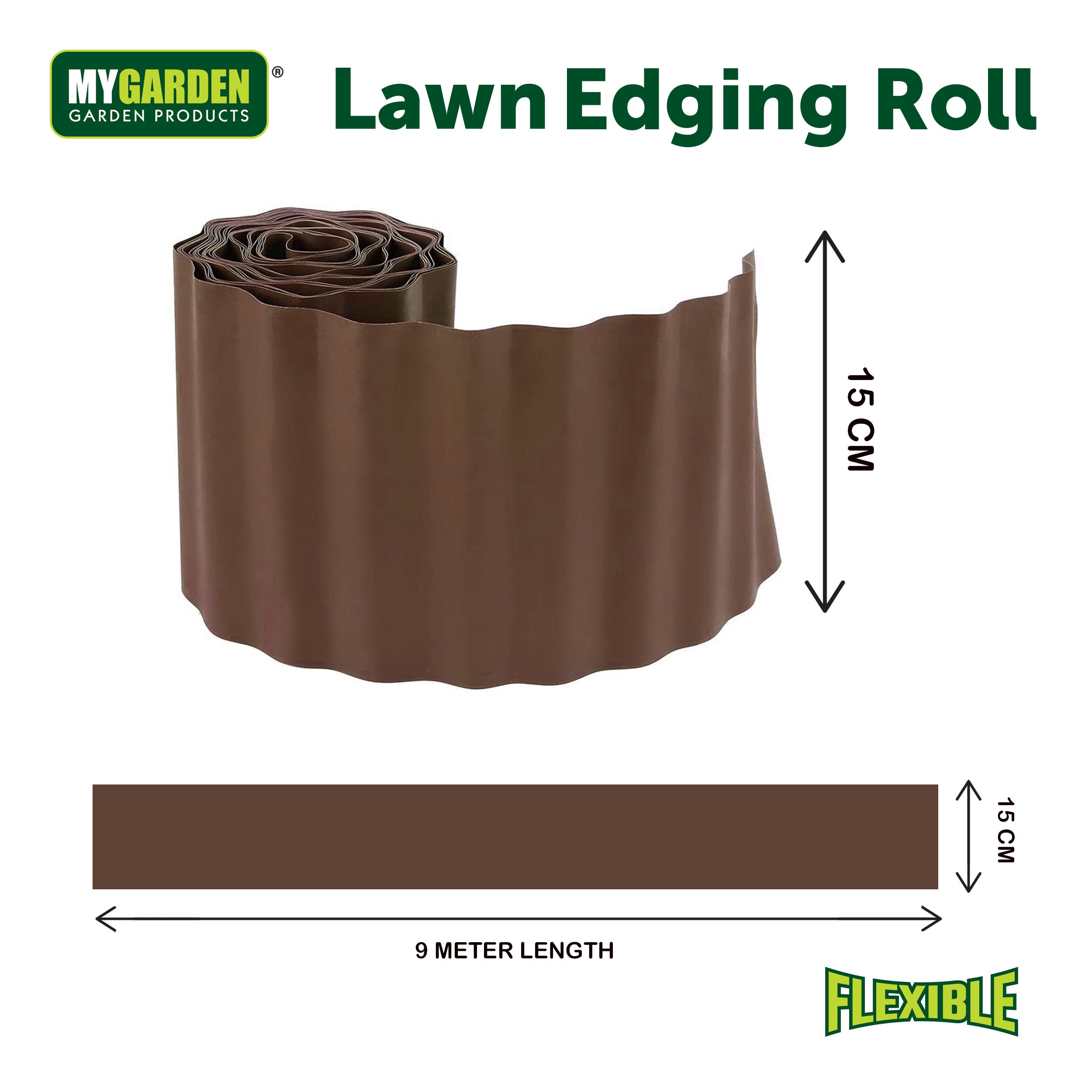 Lawn Edging 1 roll 9m Height 15cm Brown