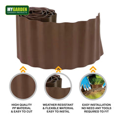 Lawn Edging 1 roll 9m Height 15cm Brown